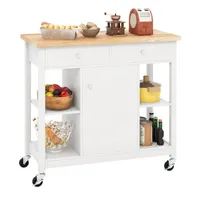 COSTWAY Küchenwagen rollbar, Kücheninsel mit Arbeitsplatte  2 Schubladen & verstellbaren Regalen, Servierwagen Küchenschrank 99x46x90cm Weiß