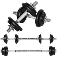 HOMCOM 2 in 1 Hantelnset verstellbare Dumbbellset 20 KG Kurzhantel & Langhantel mit Verbindungsrohr professionell Dumbbell Krafttraining und Gewichtheben für Zuhause Fitness Rostfrei Anti-Rutsch Eisen