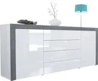 Vladon Sideboard Kommode La Paz,  Germany, Korpus in Weiß Hochglanz / Front in Weiß Hochglanz mit Rahmen in Avola-Anthrazit