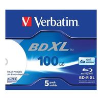 Verbatim - 5 x BD-R XL - 100 GB 4x - mit Tintenstrahldrucker bedruckbare Oberfläche - Jewel Case (Schachtel)