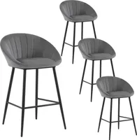 EUGAD Barhocker 4er Set, gepolstert, Samt, mit Metallbeinen, Dunkelgrau