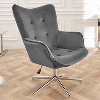 Eleganter Design Dreh Sessel MR. LOUNGER grau Samt höhenverstellbar Fernsehsessel Drehstuhl Stuhl