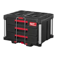 Milwaukee Packout Koffer mit 3 Schubladen Werkzeugkoffer, stapelbare Kiste, verstellbare Trennwände, Sicherheitsstreben