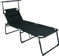 Linder Exclusiv Klappbarer Gartenliege XXL mit Baldachin Schwarz