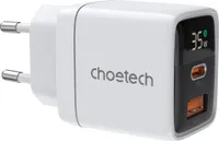 Choetech PD6052 USB-C USB-A PD 35W GaN síťová nabíječka s displejem - bílá
