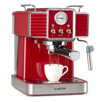 Klarstein Gusto Classico Espressomaker Espressomaschine Siebträgermaschine , 1350 Watt , 20 Bar Druck , Volumen Wassertank: 1,5 Liter , abnehmbares Tropfgitter aus Edelstahl , bewegliche Aufschäumdüse , rot