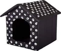 Hundehöhle Hundehütte Hundebett Hundebox - R2: 38 x 44 x 45 cm -Schwarz mit Hundepfoten - Indoor/Outdoor Katzenhütte Hundehaus Hundestrandkorb Hundekorb