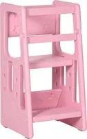 HOMCOM Lernturm Kinder-Tritthocker, Montessori Lernturm mit Handgriffe, Höhenverstellbarer Tritthocker, Küchenhelfer für Kinder 1,5 bis 5 Jahre, HDPE,