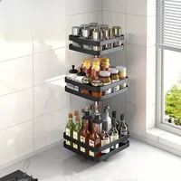 Gewürzregale, 360° Drehbar Schwarz 3-Etagen-Küchenregal, Küchenorganizer, platzsparend, Gewürzhalter, höhenverstellbar, 23.8 ∗ 55,8 cm, für Küche