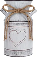 Belle Vous Rustikale Deko Blumenvase aus Metall - 10,3 x 19 cm - Milchkanne Deko Vase mit Weißem Herz im Shabby Chic Vintage Stil - Schlichte Deko