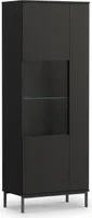 Vitrinenschrank QUERTY QT-07 Vitrine Regalschrank Standvitrine Schrank Wohnzimmer Push-to-Open Grifflos Modern (Schwarz Matt)