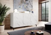Kommode Sideboard MARMO 150 weiß / weiß Marmor Beistellkommode 3 - türiger 150 x 80,5 x 45cm