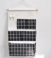 Wandbehang Aufbewahrungstaschen mit 5 Taschen, Wasserdichter Hänge Organizer für Wohnzimmer, Badezimmer, Schlafzimmer, Küche, 33 x 57 cm (Schwarz Kariert)