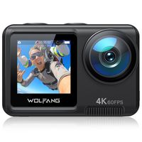 WOLFANG GA420 Action Cam 4K 60FPS - Dual Screen WiFi Unterwasserkamera Blankes Metall Wasserdicht 3.0 EIS Helmkamera (Externem Mikrofon, 2x1350mAh)