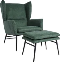 Lounge kreslo s otomanom HWC-L62, čalúnené koktailové kreslo s taburetom, látka/textil ~ zelená