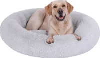 Hundebett rund Hundekissen Hundesofa Katzenbett Donut waschbar Hellgrau Ø 70cm