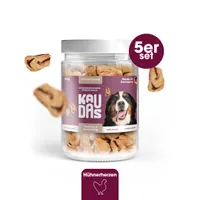 KAUDAS Hundesnack HühnerherzenPur - 5× 60g gefriergetrocknetes Huhn - 300 g Rohgewicht