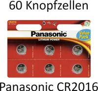 60 Panasonic CR 2016 Lithium 3V Knopfzellen