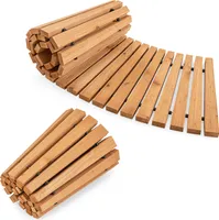 COSTWAY Gartenweg Holz ausrollbar, gebogener Gehweg, Rollweg mit Metalldraht & rutschfester Oberfläche, Gartentritt Natur 216x53cm
