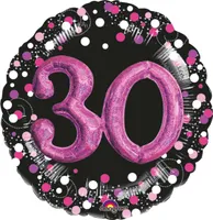 Riesenfolienballon 30th Birthday schwarz pink silber weiß ca 91 cm