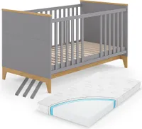 Vitalispa Babybett Malia, 70x140 cm mit Matratze, Grau/Eiche
