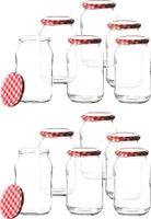BigDean 16er Set Marmeladengläser 948ml mit einem rot,weiß karierten Deckel - Einmachgläser