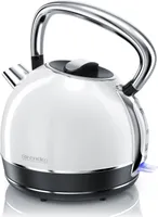 Arendo Wasserkocher 1,7 l, 2200 W, Edelstahl, Retro Style, Vintage, Überhitzungs & Trockenkochschutz, weiß