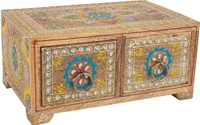 WANDERLUST DECO Handgefertigte Schmuckschatulle aus bemaltem Holz mit 2 braunen Schubladen 23x14x10h cm