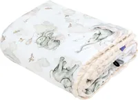 Elephant's Paradise & Ecru Minky JUKKI Kinderdecke PLÜSCH Kuscheldecke 100x140cm