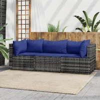 vidaXL 3dílná zahradní lounge souprava s polštáři Grey Poly Rattan