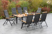 Merxx Gartenmöbelset "Tilos" 17tlg. mit Ausziehtisch 150/200 x 90 cm, inkl. Kissen - Aluminiumgestell Graphit mit Akazienholz