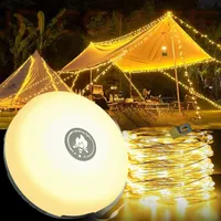 Camping Lichterkette aufrollbar, 10M Außen Lichterketten, USB Wiederaufladbare Wasserdichte Campinglampe, 5 Beleuchtungsmodi, Tragbare Campingleuchte