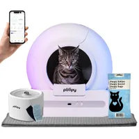 POOPY NANO 2 - Automatische Selbstreinigende Katzentoilette + Luxus Trinkbrunnen, 60 Abfallsäcke (3 Rollen) & Katzentoilettenmatte - Weiß