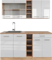 Vicco Singleküche R-Line, 160 cm ohne Arbeitsplatte, Weiß Hochglanz/Goldkraft Eiche
