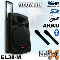 E-Lektron EL38-M 900W mobile PA Sound Anlage Akku-MP3-USB-SD-Bluetooth inkl. Funkmikrofone Soundsystem - EL815860