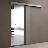doporro Glasschiebetür komplettset 90 x 215cm Schiebetür mit ESG 25mm Wandabstand Zimmertür vollsatiniert mit Muschelgriff