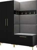 MIRJAN24 Garderoben-Set Zilion I, Garderobe mit 4 Stück Gepolstertes Wandpaneel Pag 84x42 und 3 Stück 42x42 (Schwarz + Gold, Manila 16)