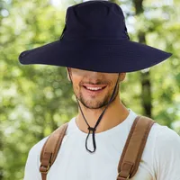 Sonnenhut, Fischerhut, Herren Sommer Strandhut mit großer Krempe, Sunhat für Bergsteigen, Radfahren, Angeln, Wandern (Marineblau)