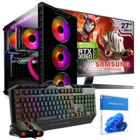 KRAFTPC Gaming PC Komplett-Set Intel Core i9 11900KF - Nvidia GeForce RTX3060 12GB - 500GB M.2 NVMe SSD - 1000GB HDD - 16GB DDR4 - Windows 11 - WLAN - 27" TFT - Tastatur/Maus - Gamer PC Desktop PC Gaming Computer