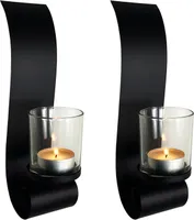 2er Set Dekorative Wandkerzenhalter für Stumpenkerzen Teelichter schwarz