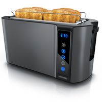 Arendo Langschlitz Toaster mit 2 Röstkammern und Brötchenaufsatz, Wärmeisoliertes Gehäuse, Display, Touch, Grau