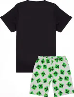 Minecraft - Schlafanzug mit Shorts für Jungen NS6730 (134) (Schwarz/Grau meliert/Grün)