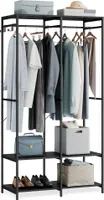 SONGMICS Kleiderschrank offen, Garderobenständer mit Kleiderstange, Ablagen, abnehmbare Haken, 40 x 94,5 x 180 cm, Ebenholzschwarz