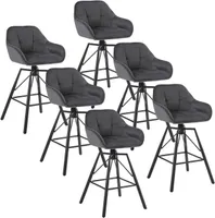 WOLTU Barhocker 6er Set, mit Lehne Fußstütze, drehbar, gepolstert, Samt Metall, Dunkelgrau
