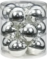 Weihnachtskugeln Glas 8cm, 12 Stück, Farbe:silber glanz