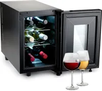 alpina Weinkühlschrank 18L - Weinkühler für 6 Flaschen - Flaschenkühler 230V - Temperatur Regelbar von 11°C bis 18°C - Glastür und Innenbeleuchtung - Geräuscharm bis Geräuschlos - Schwarz