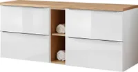 Waschtischunterschrank 141cm mit 4 Auszügen TOSKANA-56 in Hochglanz weiß B/H/T ca. 141/59,5/46 cm