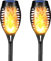 LQWELL® Solarleuchten Solar Fackellicht für Außen Garten 2 Stück 12 LED Solarlampe mit Realistischer Flammeneffekt IP65 Wasserdicht Gartenfackeln