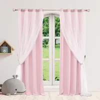 2 Stck Vorhang Blickdicht Gardinen Thermovorhang Doppelschicht mit Voile senvorhnge fr Schlafzimmer Wohnzimmer, Rosa, B132 x H213cm