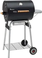 LANDMANN Holzkohlegrillwagen Black Taurus 440 Temperaturanzeige im Deckel Grillrost Emailliert 2-teilig Warmhalterost Höhenverstellbar Seitentisch
